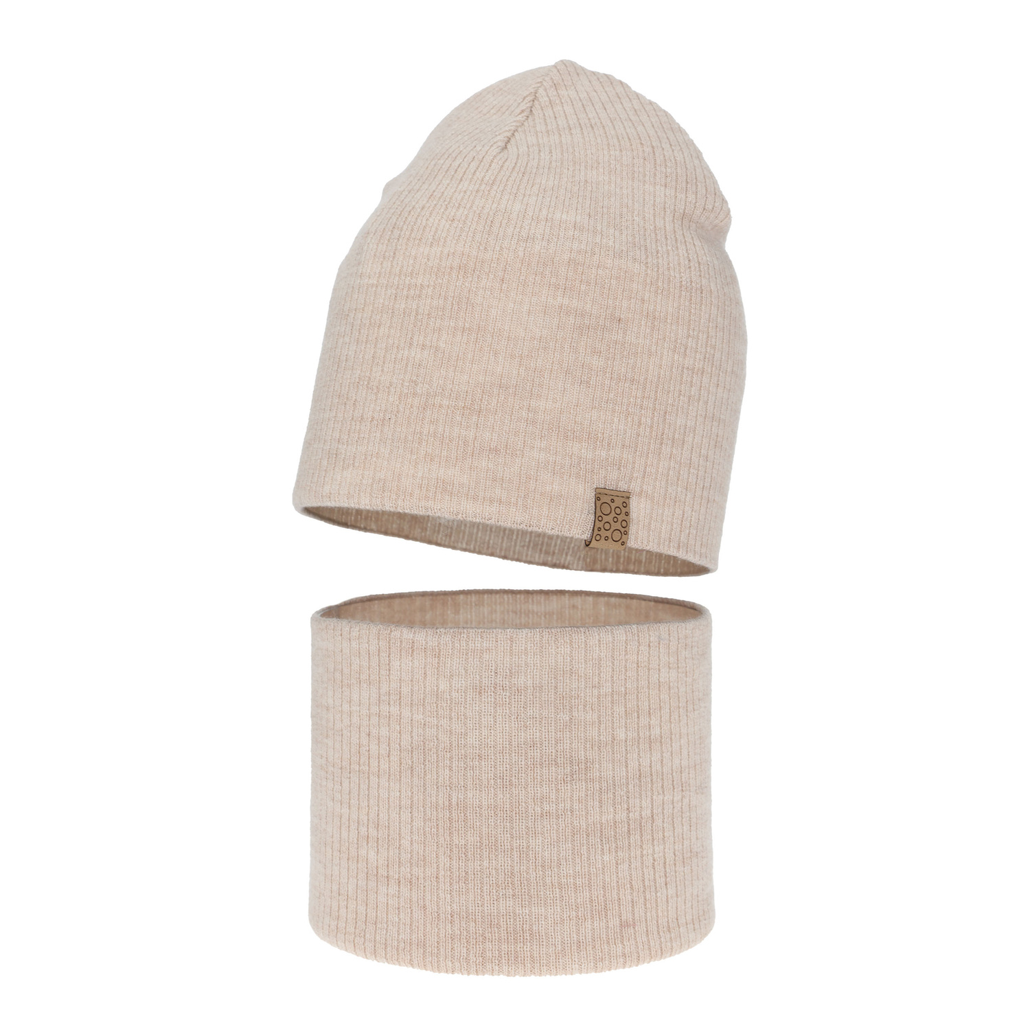 Flicka höst/vår set: mössa och halsduk, ljusbeige, 100% Merino Ull, Ricona