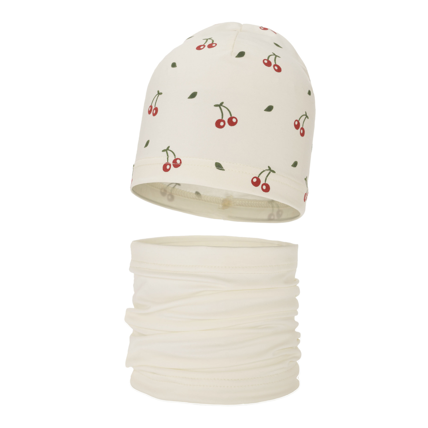 Flicka höst/vår set: mössa och tubhalsduk, creme, bomull, Cerise