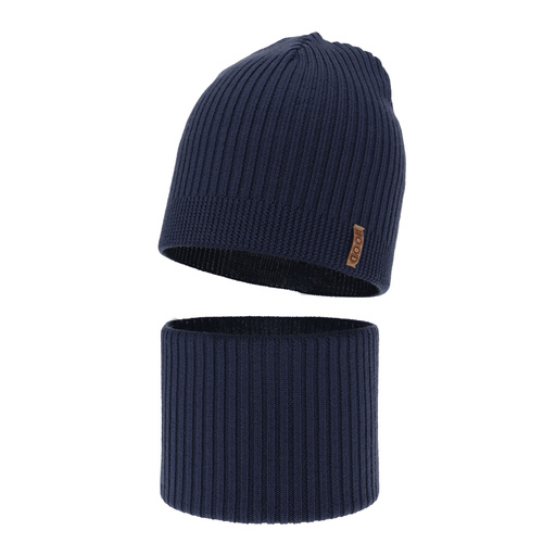 Pojke höst/vår set: mössa och tubhalsduk, blå, 100% Merino Ull, Chester