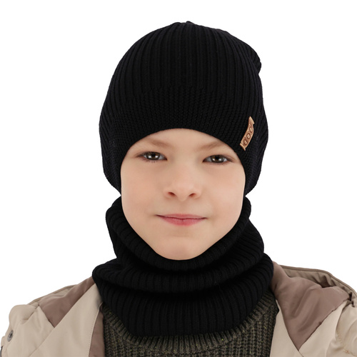 Pojke höst/vår set: mössa och tubhalsduk, blå, 100% Merino Ull, Chester