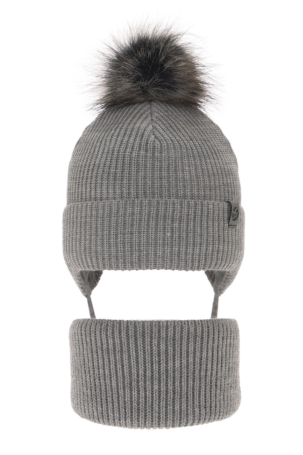 Pojke vinter set: mössa och halsduk, grå, med pompom, wiązany, Honed