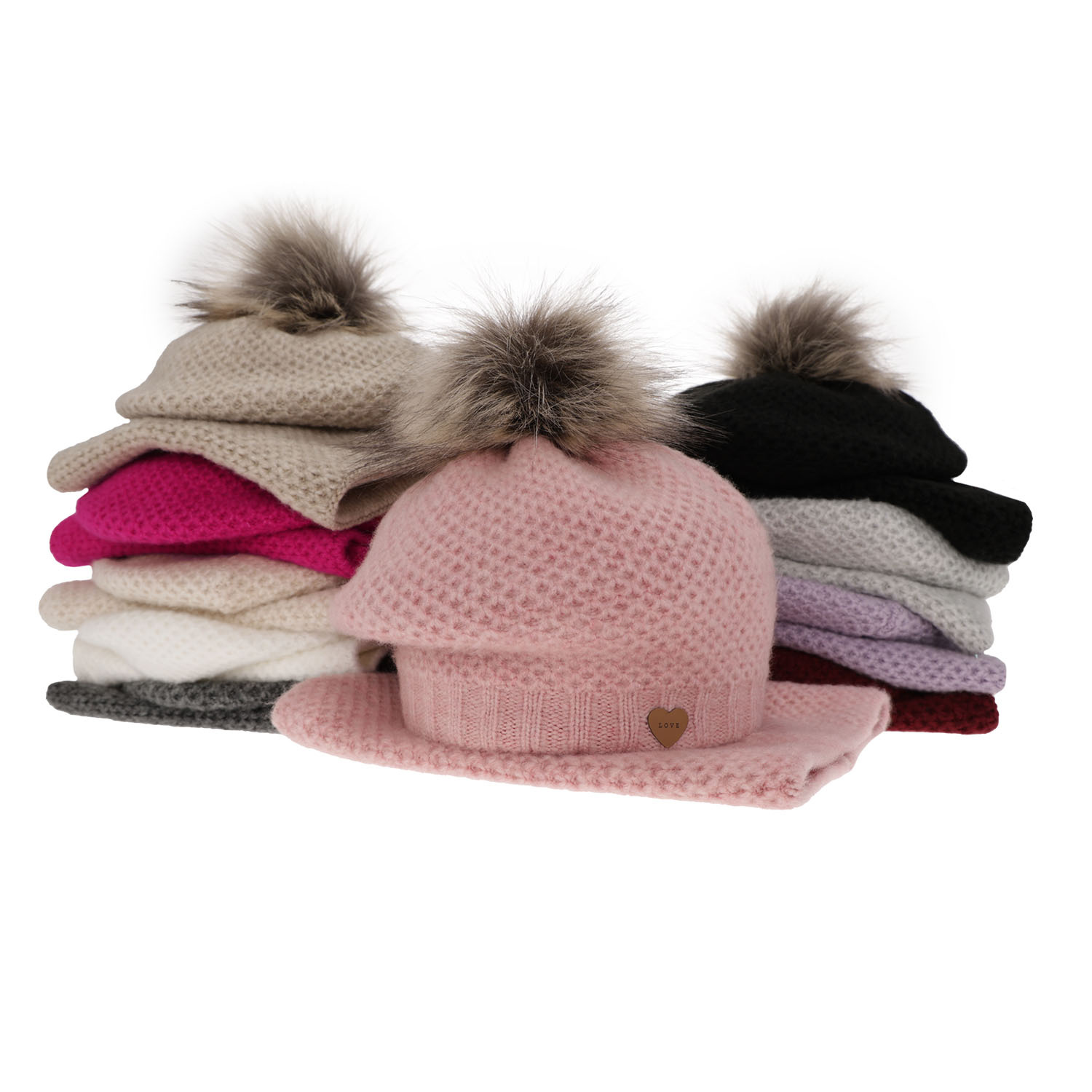 Flicka vinter set: beret och komin, svart, med pompom, Francesca