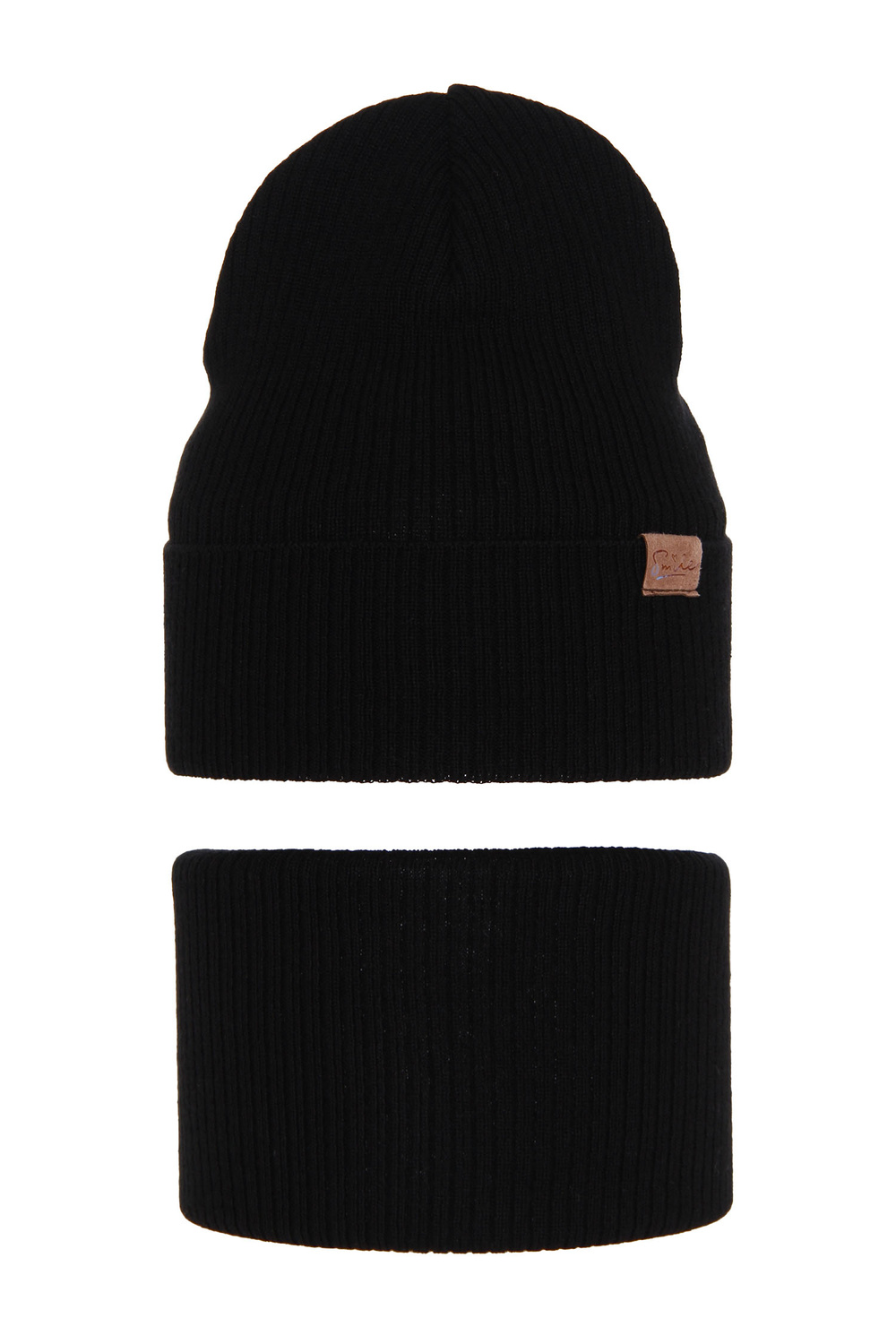 Flicka höst/vår set: mössa och tubhalsduk, svart, med bomull, Alona