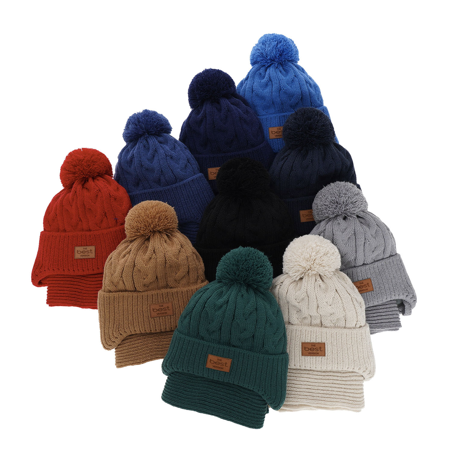 Pojke vinter set: mössa och halsduk, camel, med pompom, Remix
