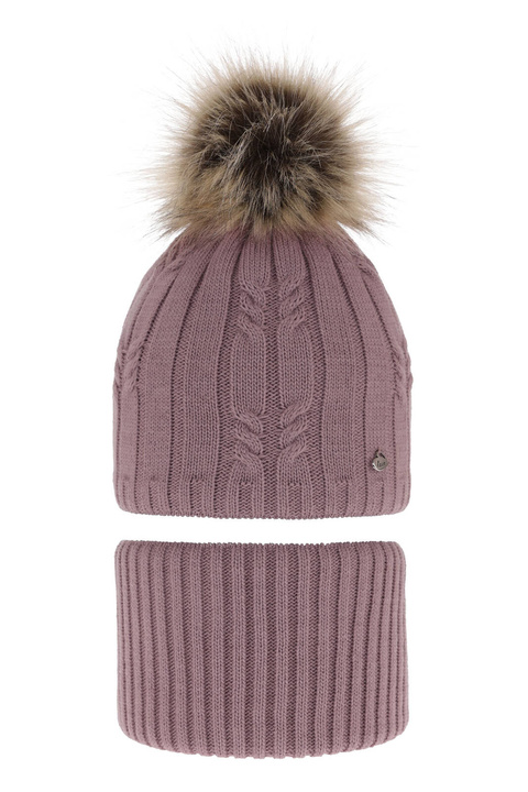 Flicka vinter set: mössa och tubhalsduk, lila, med pompom, Amaltea