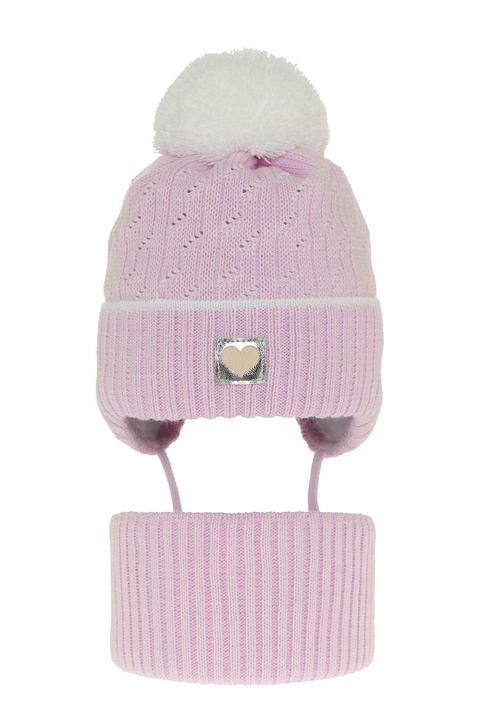 Flicka vinter set: mössa och halsduk, lila, med pompom, Natka