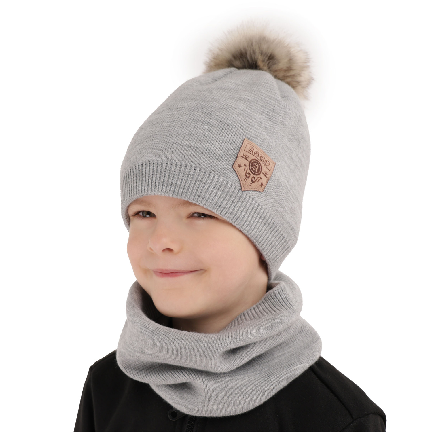 Pojke vinter set: mössa och tubhalsduk, khaki, Apolin