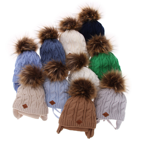 Pojke vinter set: mössa och halsduk, kremfärgad, med pompom, Minor