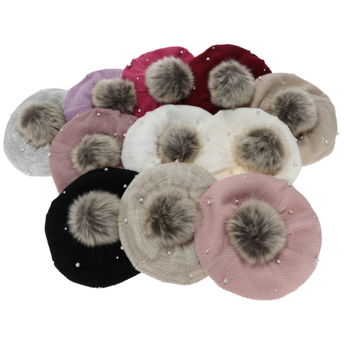 Flicka vinter set: basker och tubhalsduk, beige, fodrad med fleece, med pompom, Jeanette