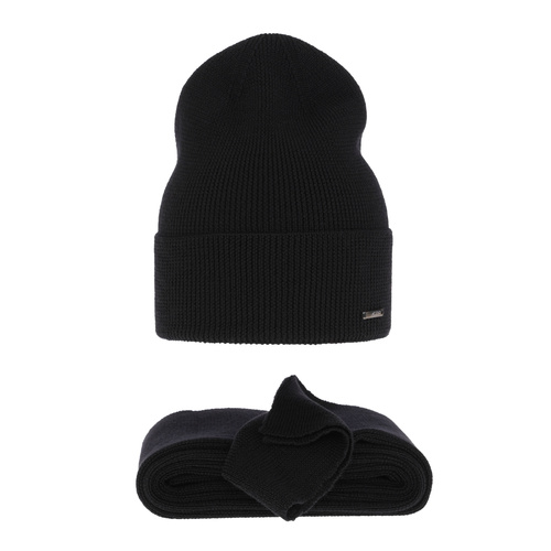 Dam vinter set: mössa och halsduk, svart, 100% Merino Ull, Melpomena