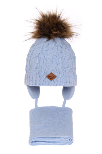 Pojke vinter set: mössa och halsduk, blå, med pompom, Minor