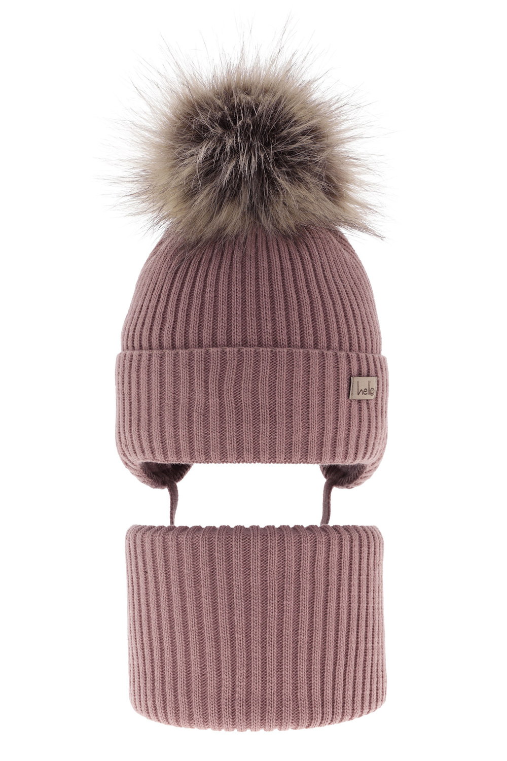 Flicka vinter set: mössa och halsduk, lila, med knytband, med pompom, Bria
