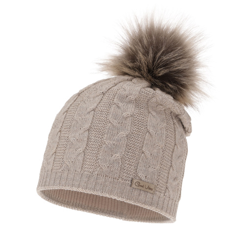 Dam vintermössa, beige, med merinull, Bafi