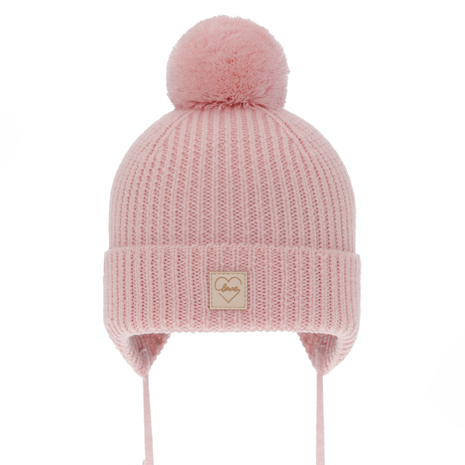 Flicka vintermössa, rosa, 100% Merino Ull, fodrad med fleece, med pompom, Hakkari