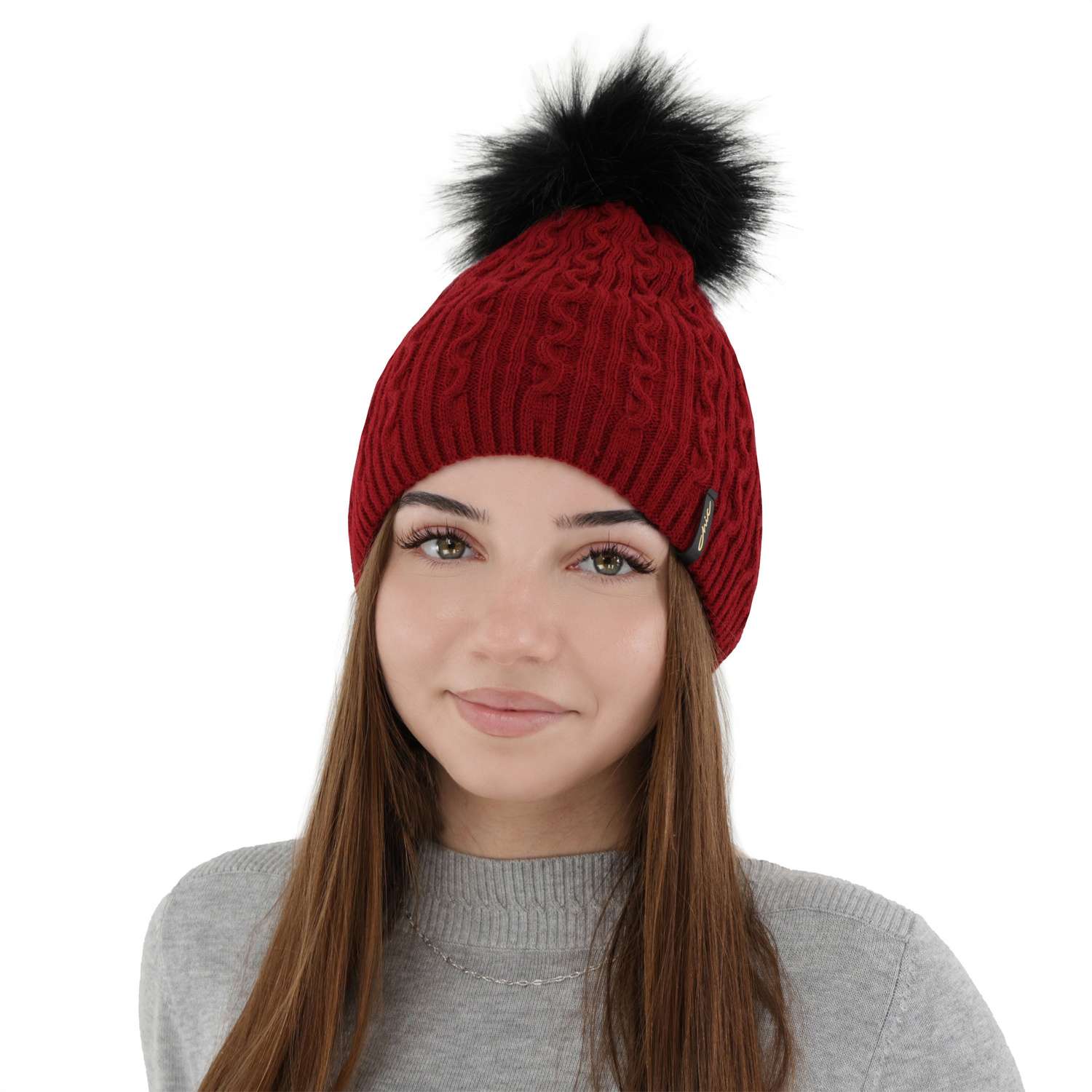 Dam vintermössa, bordo, med pompom, Xena