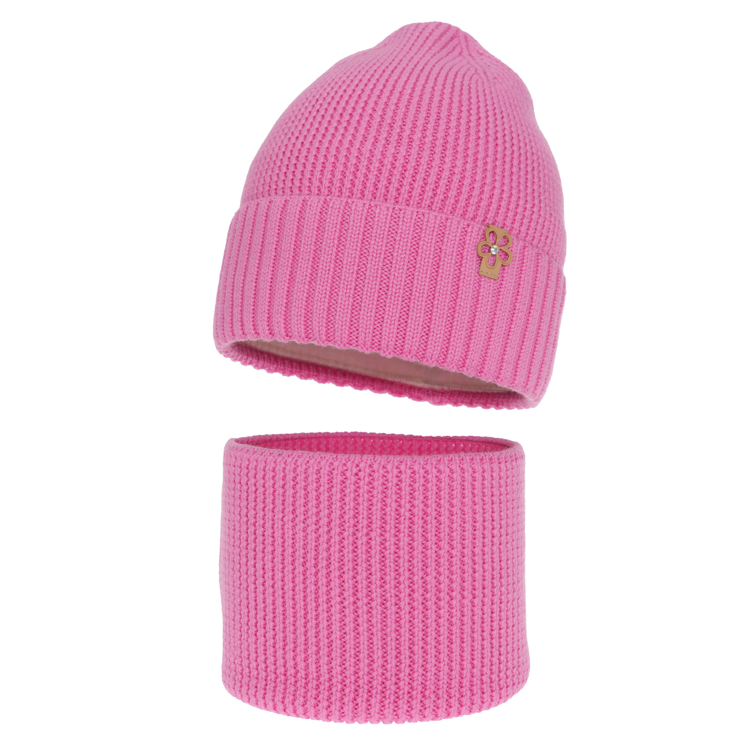 Flicka vinter set: mössa och halsduk, rosa, 100% Merino Ull, Nelita
