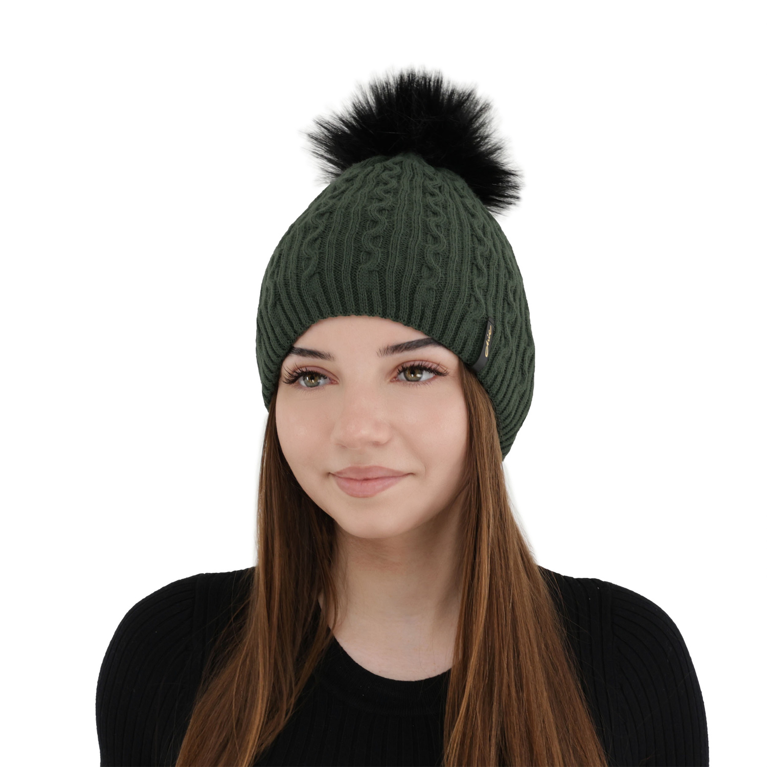 Dam vintermössa, grön, med pompom, Xena