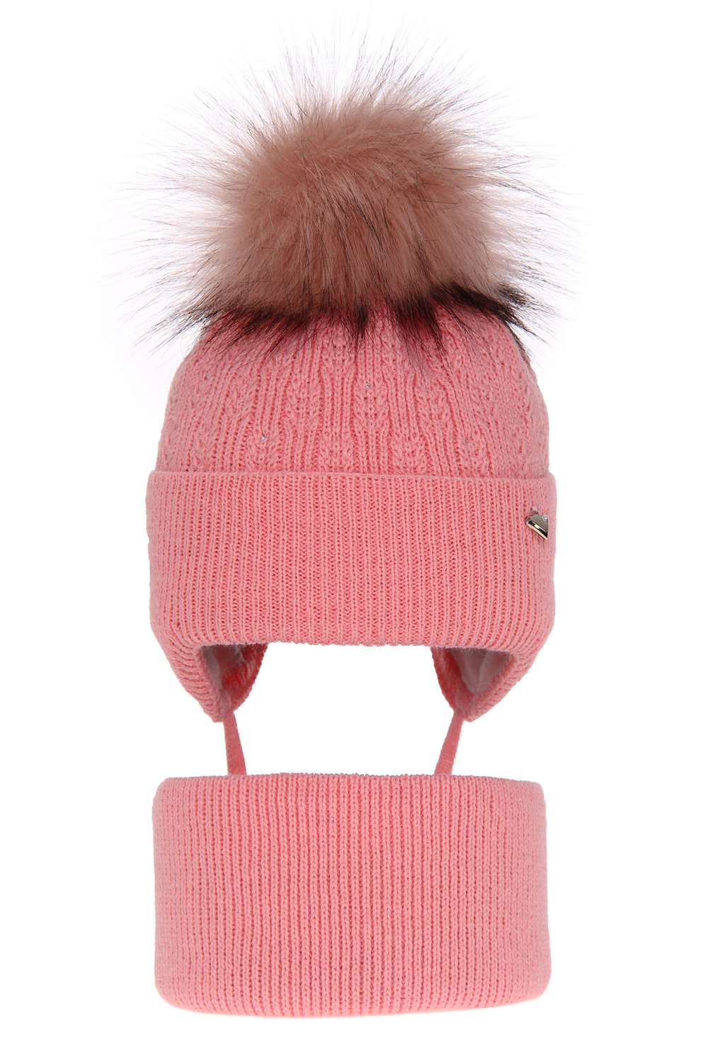 Flicka vinter set: mössa och tubhalsduk, rosa, med pompom, Kornela