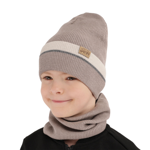 Pojke höst/vår set: mössa och tubhalsduk, beige, med bomull, Antonio