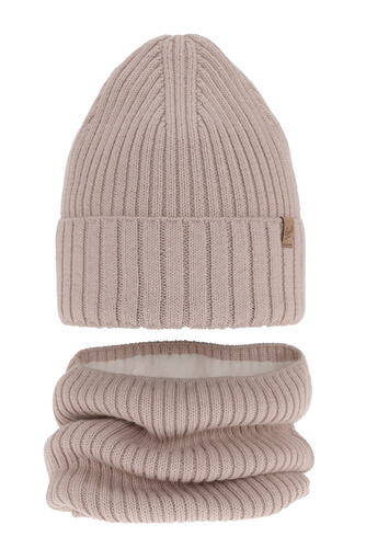 Flicka vinter set: mössa och halsduk, beige, med merinull, Mesalia