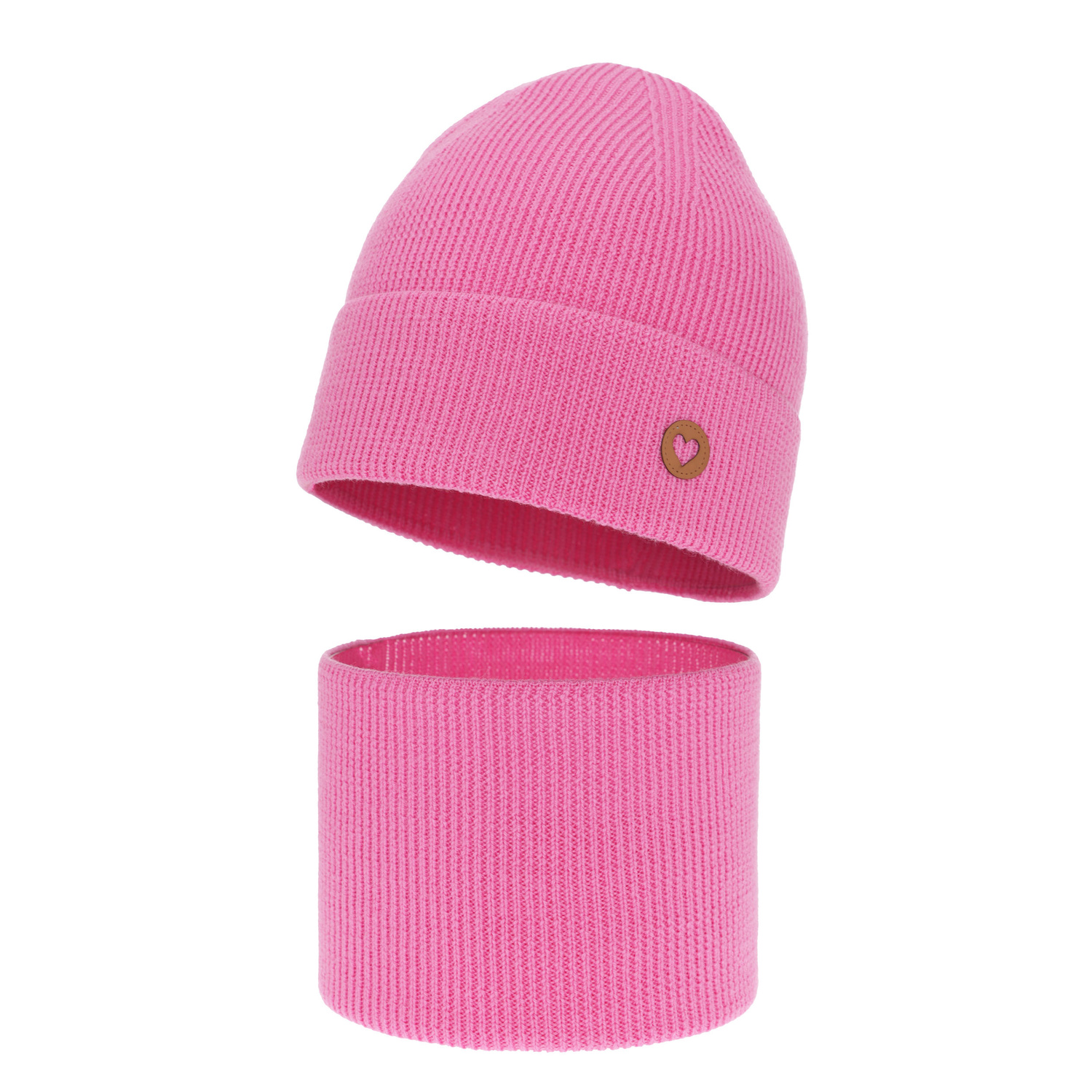 Flicka höst/vår set: mössa och tubhalsduk, rosa, 100% Merino Ull, Brook