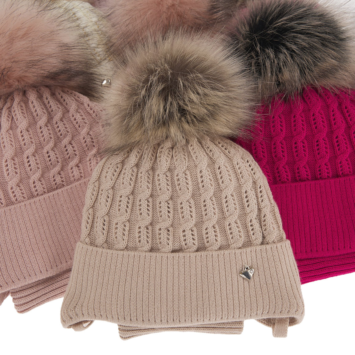 Flicka vinter set: mössa och halsduk, rosa, med pompom, Tukana