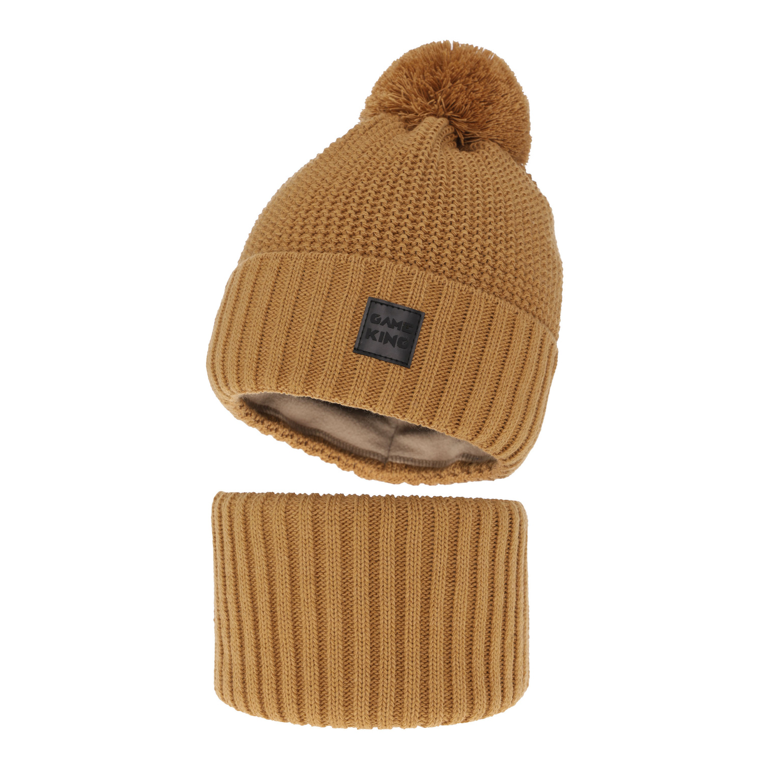 Pojke vinter set: mössa och tubhalsduk, camel, med pompom, Conan