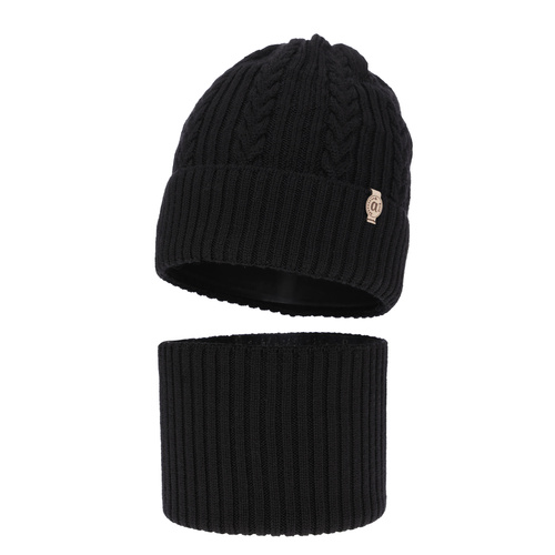 Flicka vinter set: mössa och tubhalsduk, svart, 100% Merino Ull, Jenny