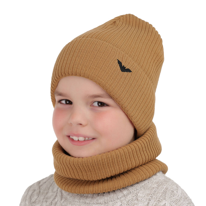 Pojke vinter set: mössa och tubhalsduk, camel, Romeo