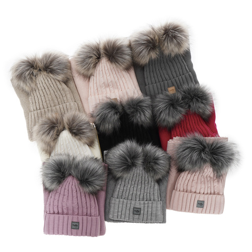 Flicka vinter set: mössa och halsduk, rosa, med två pompommar, Zenda