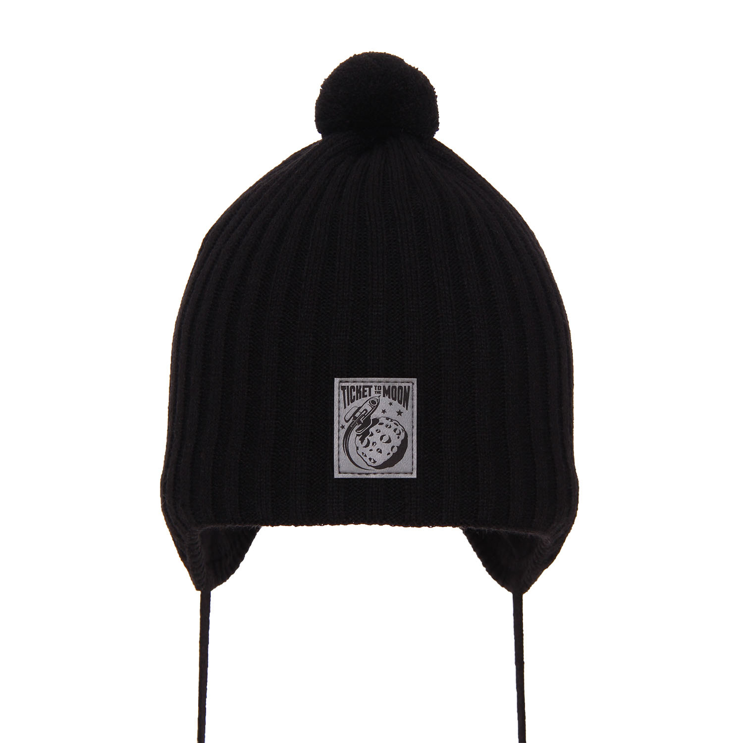 Pojke höst/vår mössa, svart, med knytband, med pompom, Cyspin