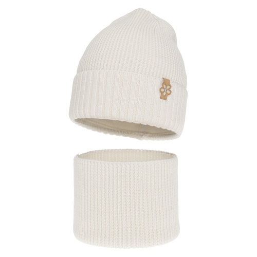 Flicka vinter set: mössa och halsduk, vit, 100% Merino Ull, Nelita