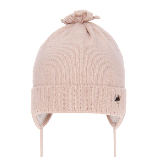 Flicka höst/vår mössa, beige, med knytband, Oliwka