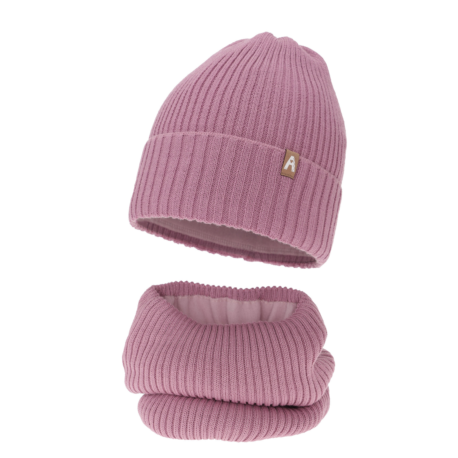 Flicka vinter set: mössa och tubhalsduk, lila, med merinull, fodrad med fleece, Peggy