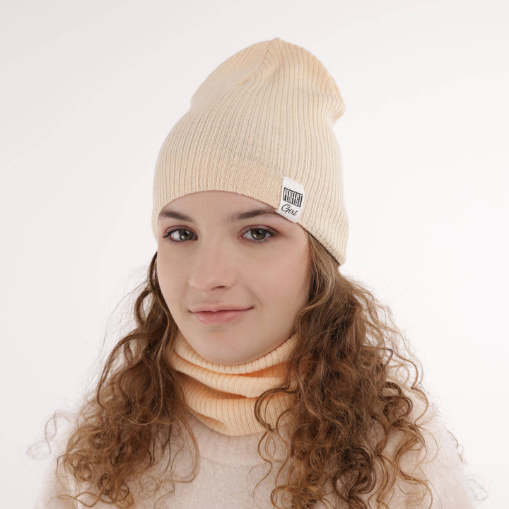 Flicka höst/vår set: mössa och tubhalsduk, morellfärgad, med bomull, Farinka