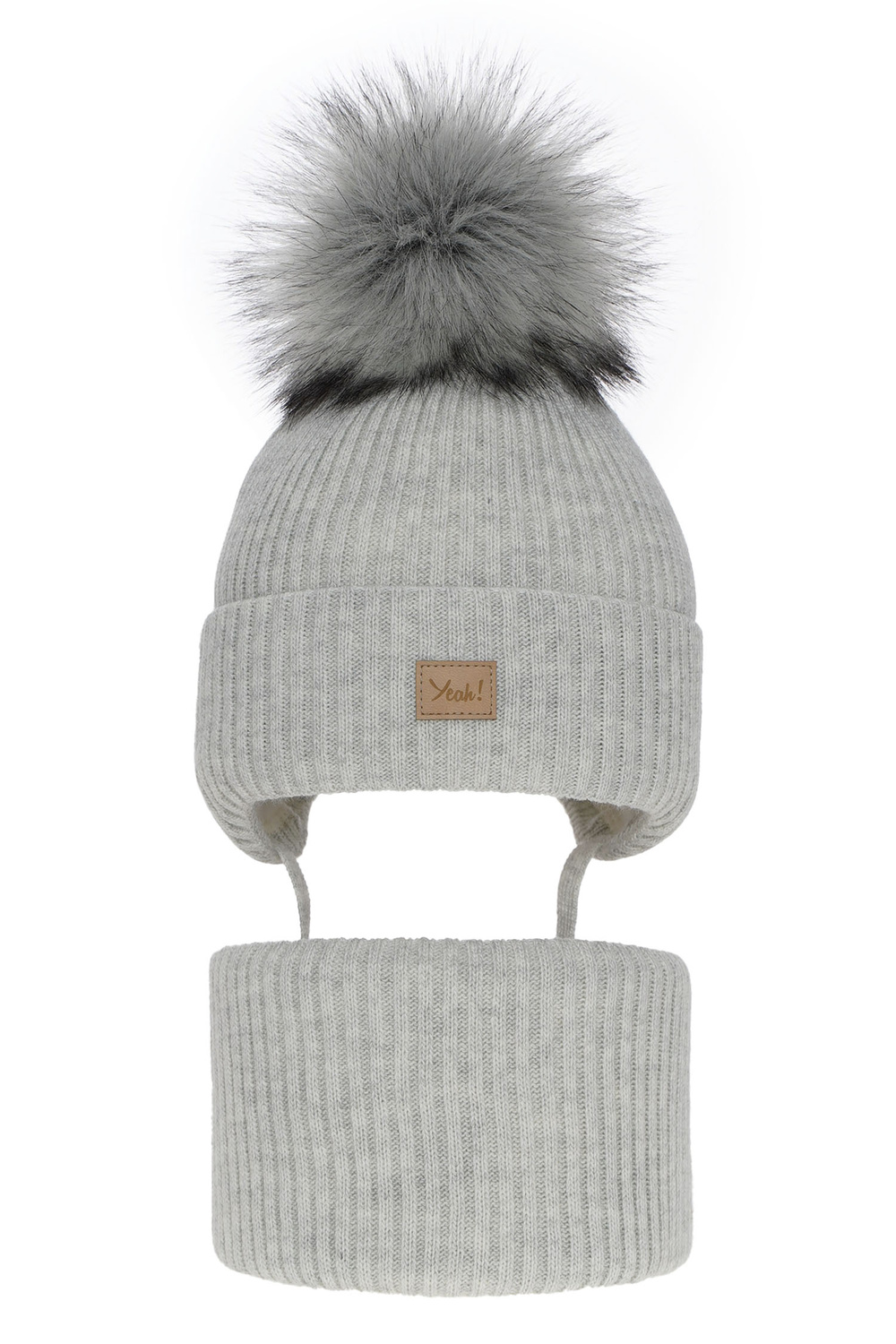 Flicka vinter set: mössa och tubhalsduk, grå, med pompom, Dilajla