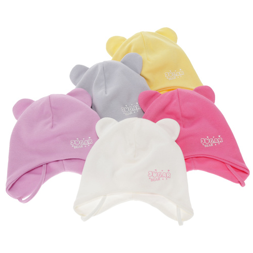 Flicka höst/vår mössa, gul, bomull, med knytband, Kelda