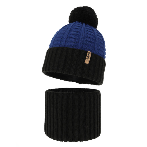 Pojke vinter set: mössa och halsduk, svart, med pompom, Leo