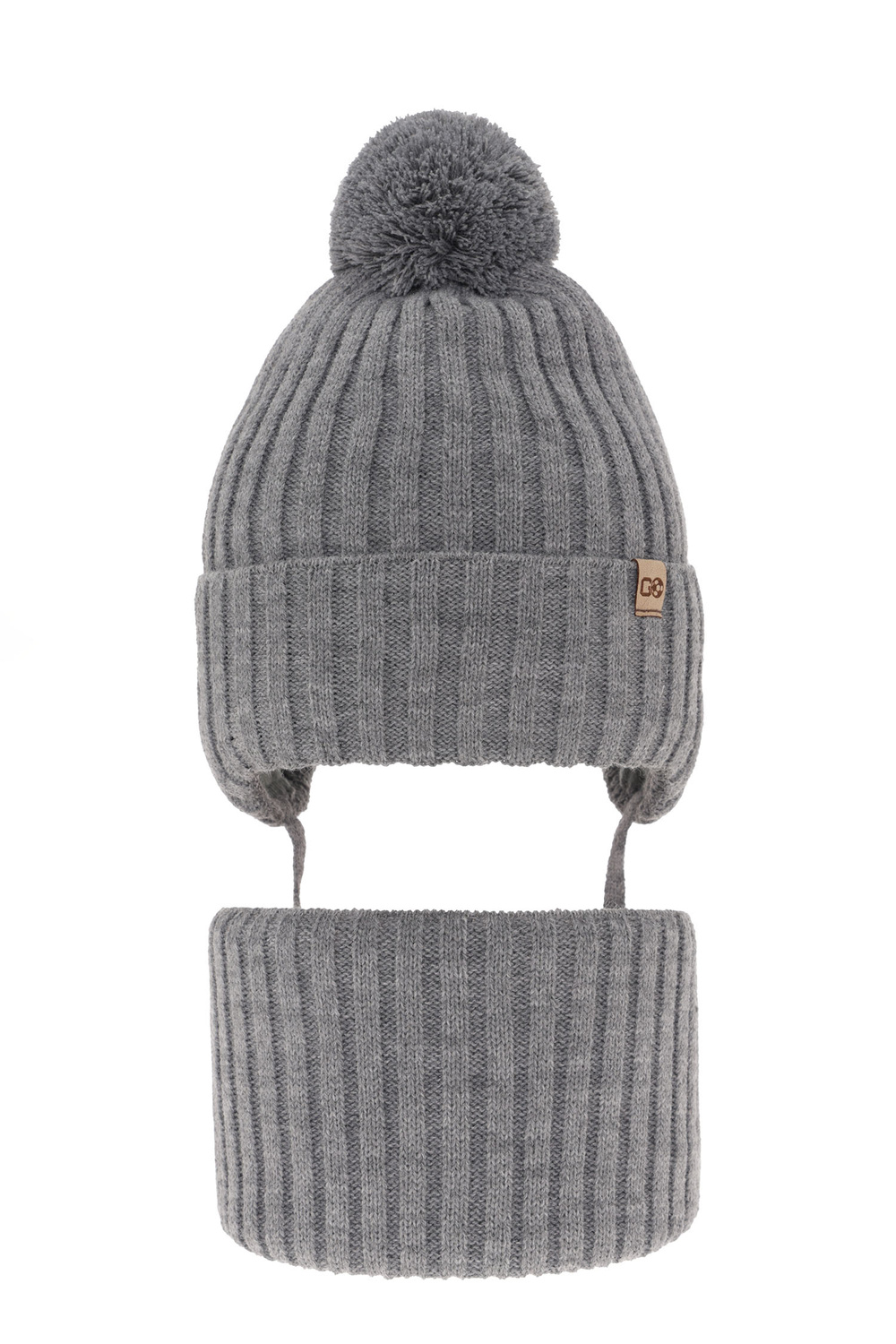 Pojke vinter set: mössa och tubhalsduk, grå, med pompom, Carlo