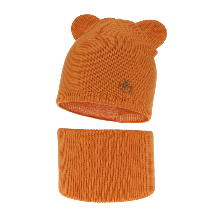 Pojke höst/vår set: mössa och tubhalsduk, orange, med bomull, med pompom, Ludvic