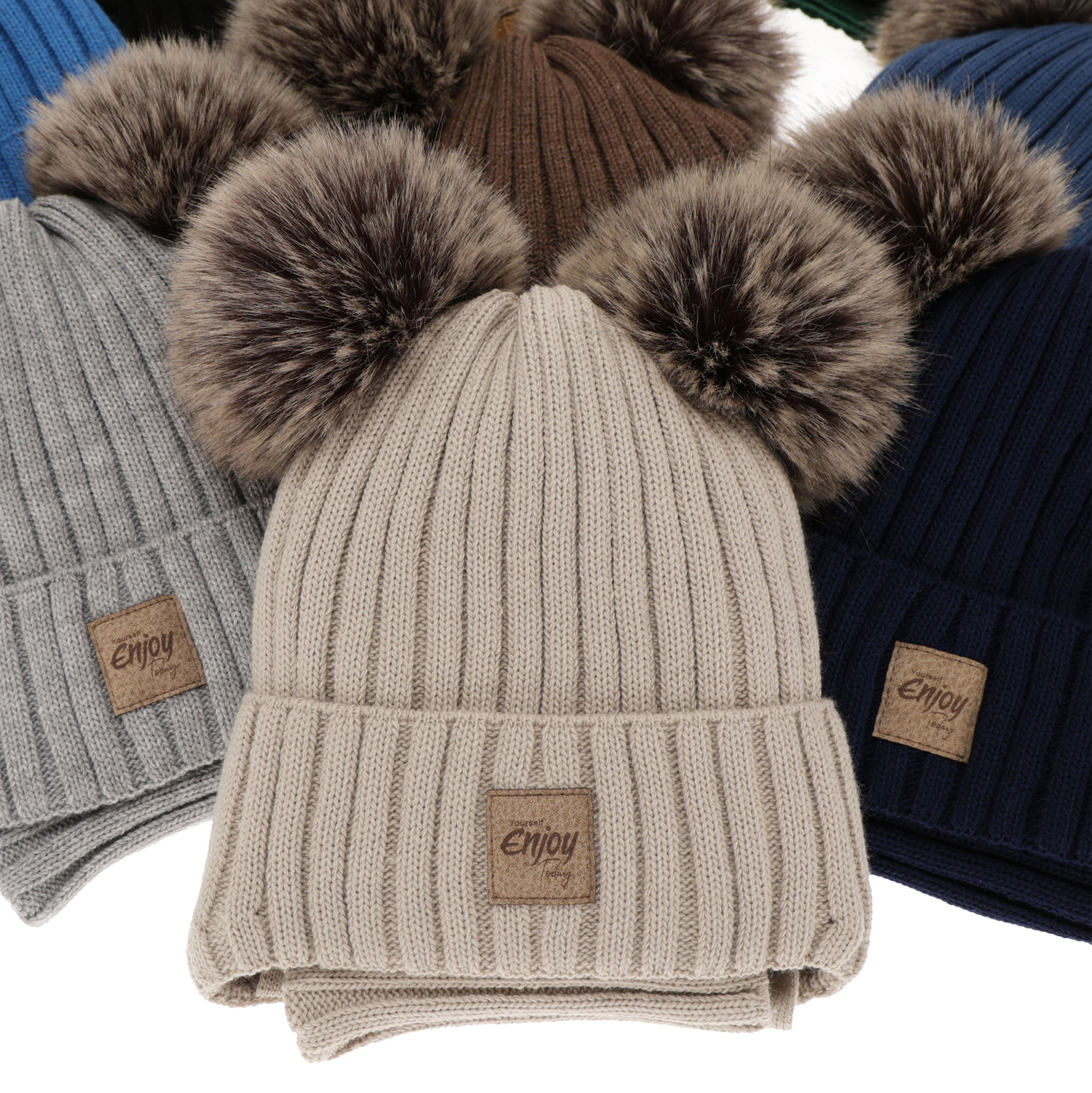 Pojke vinter set: mössa och tubhalsduk, camel, med två pompommar, wiązany Orange