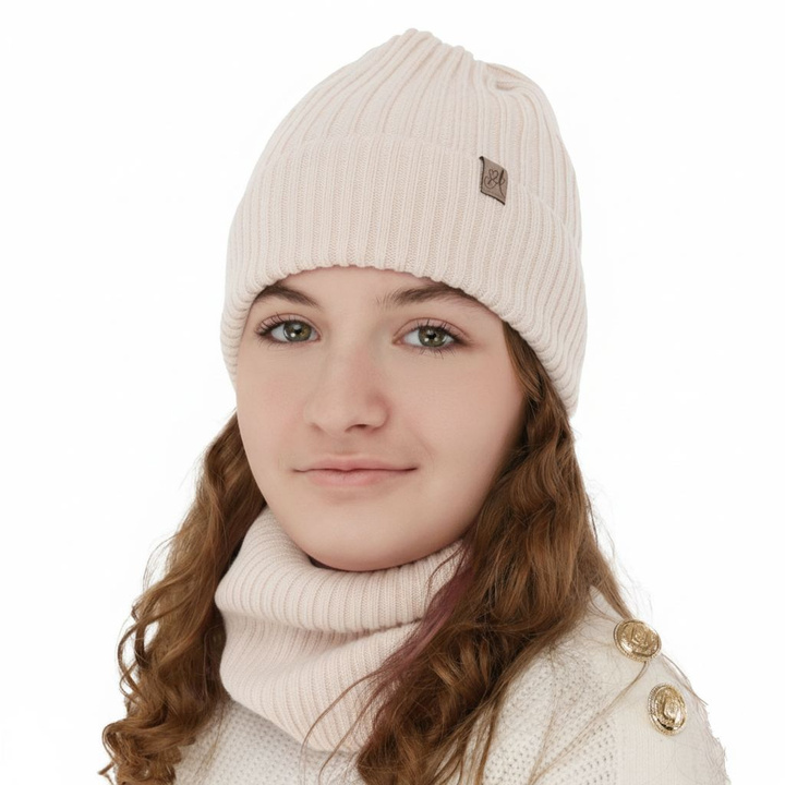 Flicka vinter set: mössa och halsduk, rosa, 100% Merino Ull, Patricia