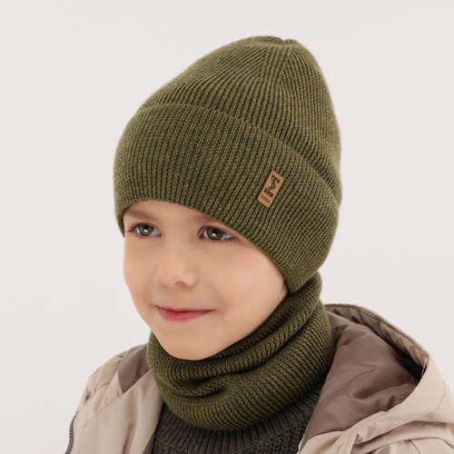 Pojke höst/vår set: mössa och tubhalsduk, blå, 100% Merino Ull, Bruce