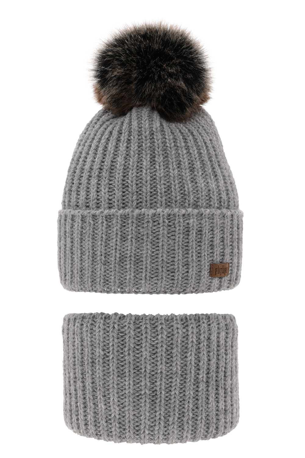 Pojke vinter set: mössa och tubhalsduk, grå, med pompom, Wonder