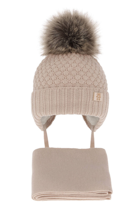 Pojke vinter set: mössa och halsduk, beige, med pompom, wiązany, Norberto