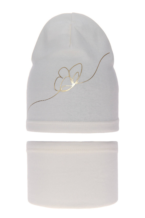 Flicka höst/vår set: mössa och tubhalsduk, kremowy, bawełniany, Jula