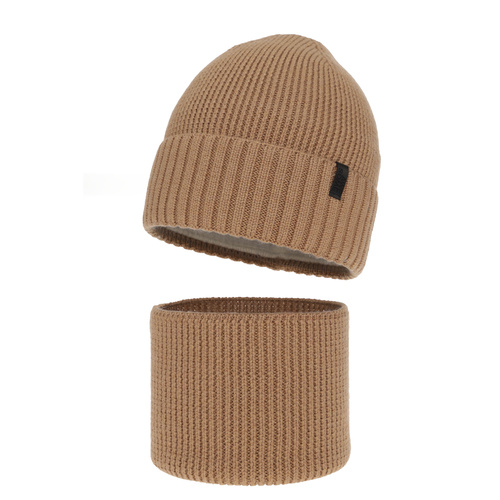 Pojke vinter set: mössa och tubhalsduk, 100% Merino Ull, fodrad med merinull, camel Harbin
