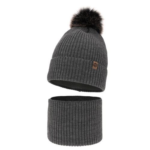 Pojke vinter set: mössa och halsduk, grå, med pompom, Wizar