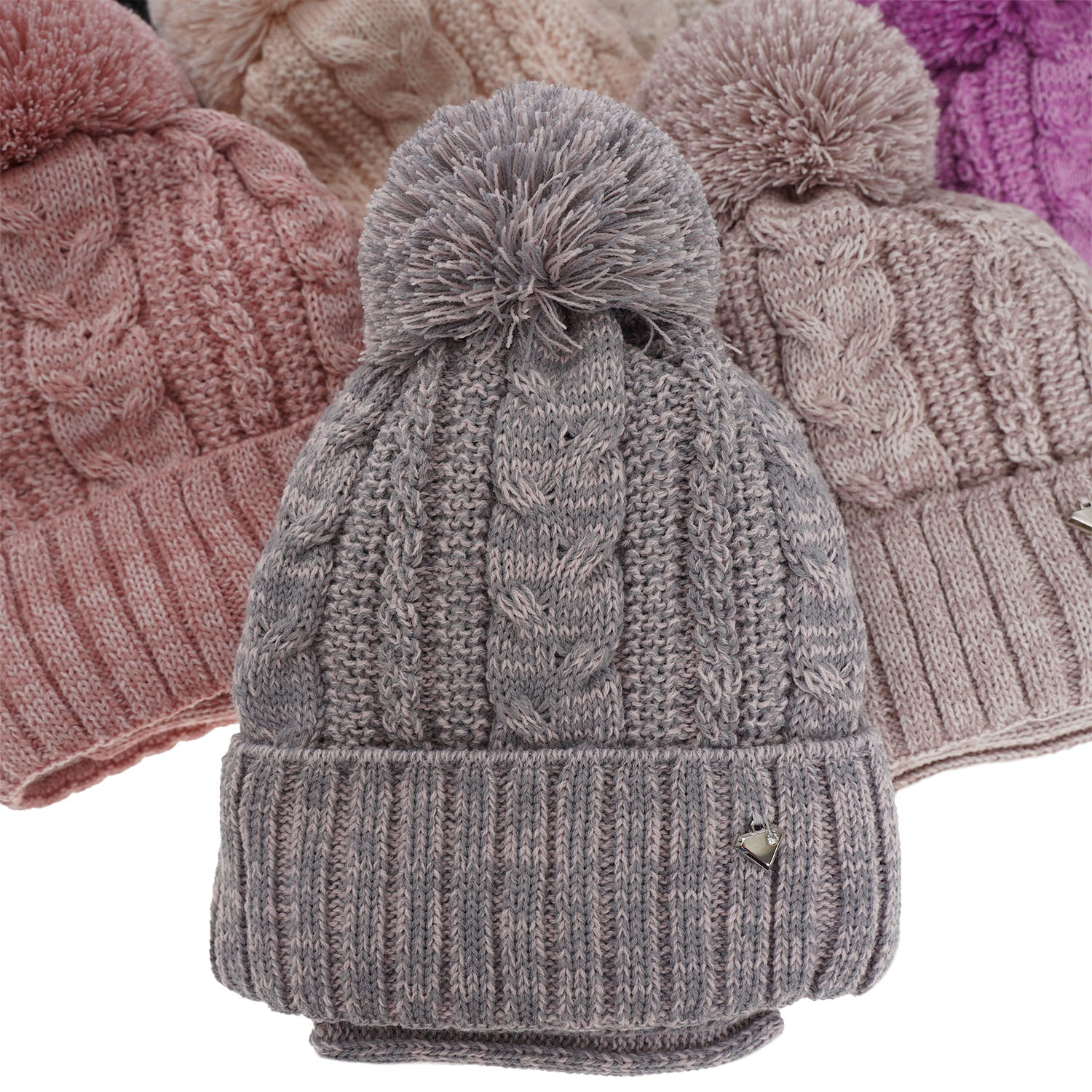 Flicka vinter set: mössa och halsduk, rosa, med pompom, Maroko