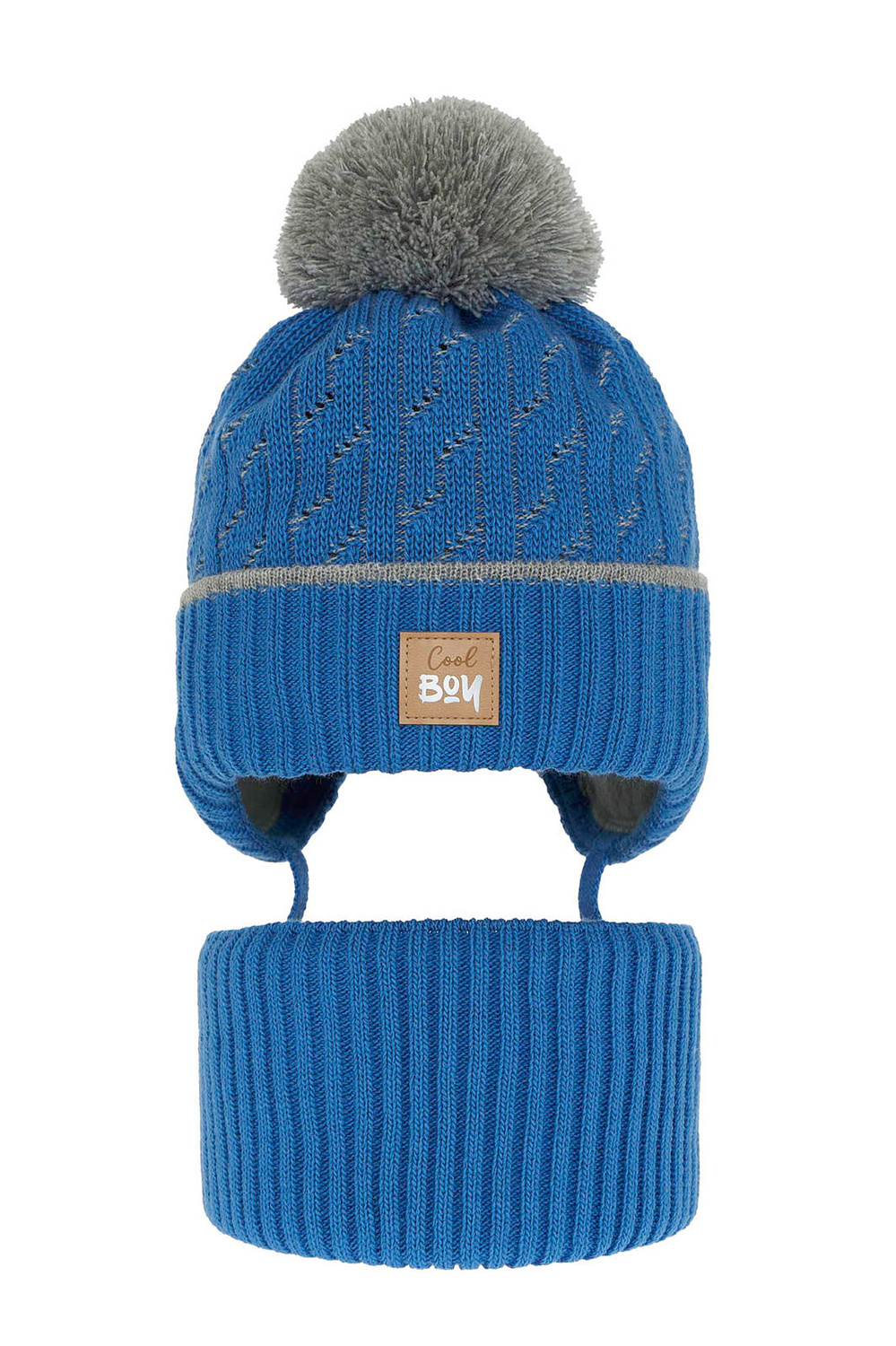 Pojke vinter set: mössa och tubhalsduk, blå, med pompom, Pikolo